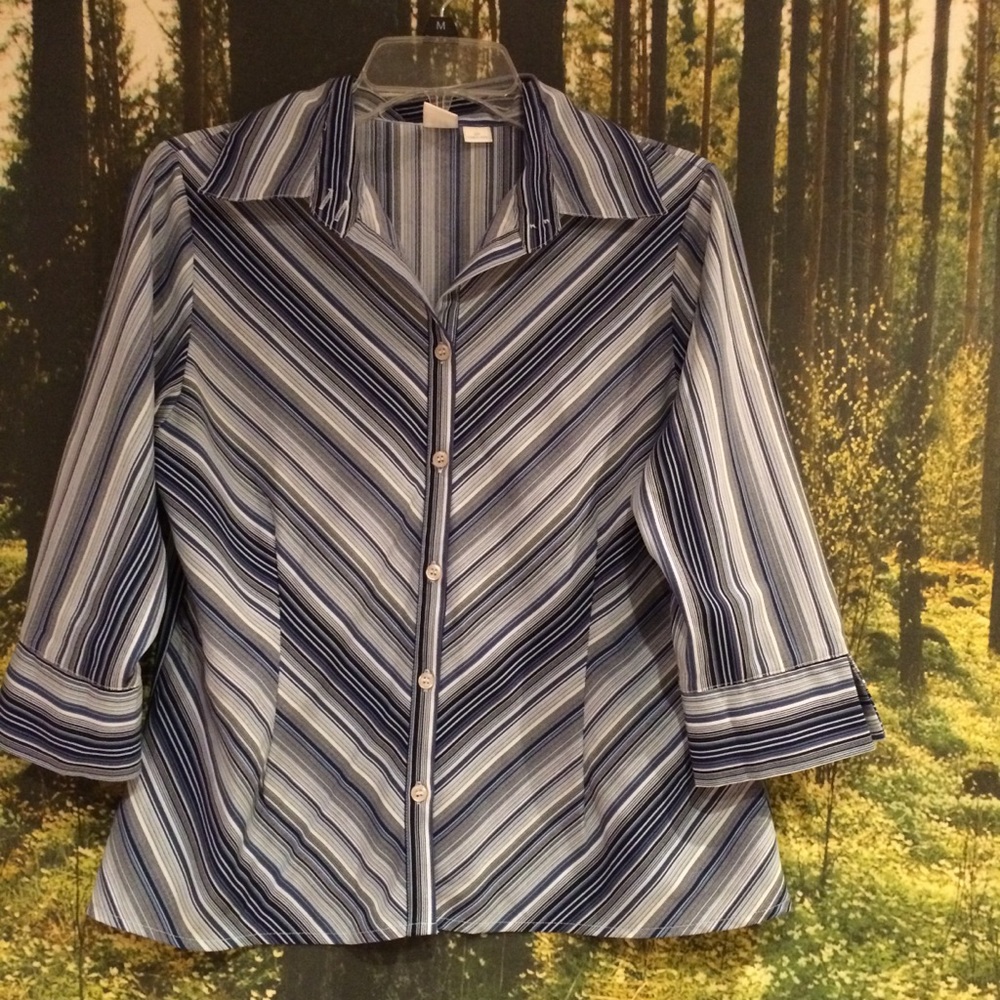 Petite apt.9 blue and white striped shirt